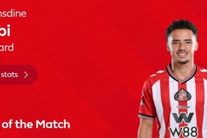 打進(jìn)絕殺，英超官方：塔爾比當(dāng)選桑德蘭2-1切爾西全場(chǎng)最佳球員