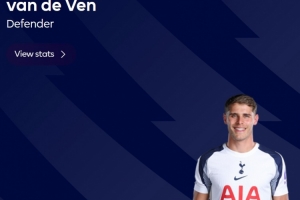 梅開二度！英超官方：范德芬當選熱刺3-0埃弗頓全場最佳