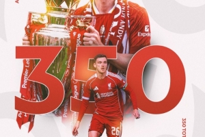 羅伯遜達(dá)成利物浦生涯350次出場(chǎng)里程碑，貢獻(xiàn)12球68助攻